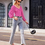 Puff Sleeve Twist Knot Front Tops Bodysuit - Nadorine (Us Only)