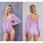 Puff Sleeve Twist Knot Front Tops Bodysuit - Nadorine (Us Only)
