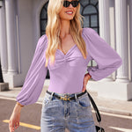 Puff Sleeve Twist Knot Front Tops Bodysuit - Nadorine (Us Only)