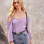 Puff Sleeve Twist Knot Front Tops Bodysuit - Nadorine (Us Only)