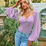 Puff Sleeve Twist Knot Front Tops Bodysuit - Nadorine (Us Only)