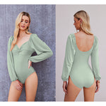 Puff Sleeve Twist Knot Front Tops Bodysuit - Nadorine (Us Only)