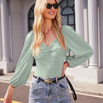 Puff Sleeve Twist Knot Front Tops Bodysuit - Nadorine (Us Only)