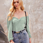 Puff Sleeve Twist Knot Front Tops Bodysuit - Nadorine (Us Only)