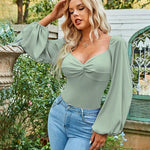 Puff Sleeve Twist Knot Front Tops Bodysuit - Nadorine (Us Only)