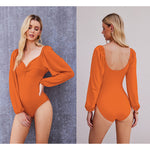 Puff Sleeve Twist Knot Front Tops Bodysuit - Nadorine (Us Only)