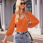 Puff Sleeve Twist Knot Front Tops Bodysuit - Nadorine (Us Only)