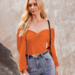 Puff Sleeve Twist Knot Front Tops Bodysuit - Nadorine (Us Only)
