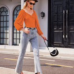 Puff Sleeve Twist Knot Front Tops Bodysuit - Nadorine (Us Only)