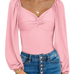 Puff Sleeve Twist Knot Front Tops Bodysuit - Nadorine (Us Only)