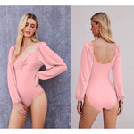 Puff Sleeve Twist Knot Front Tops Bodysuit - Nadorine (Us Only)
