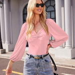 Puff Sleeve Twist Knot Front Tops Bodysuit - Nadorine (Us Only)