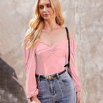 Puff Sleeve Twist Knot Front Tops Bodysuit - Nadorine (Us Only)