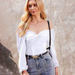 Puff Sleeve Twist Knot Front Tops Bodysuit - Nadorine (Us Only)