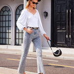 Puff Sleeve Twist Knot Front Tops Bodysuit - Nadorine (Us Only)
