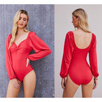 Puff Sleeve Twist Knot Front Tops Bodysuit - Nadorine (Us Only)