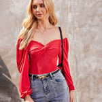 Puff Sleeve Twist Knot Front Tops Bodysuit - Nadorine (Us Only)