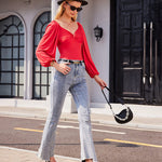 Puff Sleeve Twist Knot Front Tops Bodysuit - Nadorine (Us Only)