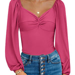 Puff Sleeve Twist Knot Front Tops Bodysuit - Nadorine (Us Only)
