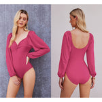Puff Sleeve Twist Knot Front Tops Bodysuit - Nadorine (Us Only)