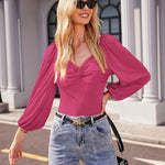 Puff Sleeve Twist Knot Front Tops Bodysuit - Nadorine (Us Only)