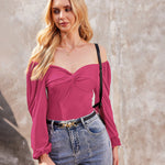 Puff Sleeve Twist Knot Front Tops Bodysuit - Nadorine (Us Only)