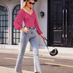 Puff Sleeve Twist Knot Front Tops Bodysuit - Nadorine (Us Only)