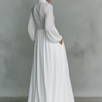 Women's Minimalist Cotton And Linen Patchwork Single-breasted Stand-up Collar Long-sleeved Maxi Dress