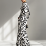 Women's Black And White Patterned Stretch Blend Wrap Dress