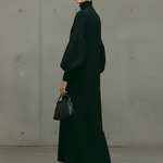 Women's Modern Black Turtleneck Puff-Sleeve Sweatshirt Maxi Dress