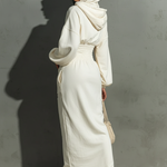 Women's Minimalist Waist Shirring Hooded Sweatshirt Maxi Dress