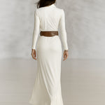 Women's Lapel Long Sleeve Waist-tightening Maxi Dress