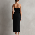 Women's Elegant Black Stretch Strapless Bodycon Midi Dress