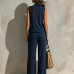 Nicoletta | Navy Blue Suit with Sleeveless Top and Wide Pants