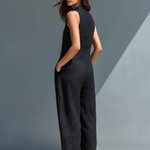 Sleeveless Minimalist Jumpsuit for Women with High Collar and Buttons