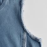 Exquisite Vintage Casual Hooded V-neck Zipper Side Slits Buttons Blue Denim Midi Dress