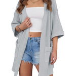 Women's Summer Cardigans 3/4 Sleeve Open Front Cardigan Duster Waffle Knit Kimono Swimsuit Cover Ups - Nadorine (Us Only)