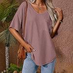 Loose Blouse Casual V Neck Shirt - Nadorine (Us Only)