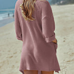 Women's Summer Cardigans 3/4 Sleeve Open Front Cardigan Duster Waffle Knit Kimono Swimsuit Cover Ups - Nadorine (Us Only)