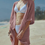 Women's Summer Cardigans 3/4 Sleeve Open Front Cardigan Duster Waffle Knit Kimono Swimsuit Cover Ups - Nadorine (Us Only)