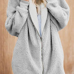 Fluffy Solid Color Hooded Coat