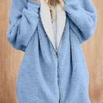 Fluffy Solid Color Hooded Coat