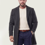 KZZ Men's Solid Button Front Lapel Neck Midi Coat Wear