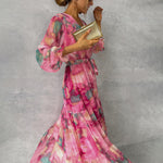 ZOEY | Vibrant Floral Wrap Dress with Flattering Tiered Silhouette
