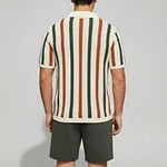 KZZ Men's Contrast Striped Short Sleeve Polo Shirt & Drawstring Shorts 2Pcs Set