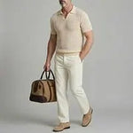 KZZ Men's Light Blue Wave Texture Hollow Out Turndown Collar Casual Polo Shirt