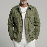 KZZ Men's Olive Green Lapel Collar Multi-Pocket Single Breasted Cargo Jacket