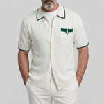 KZZ Men's Pit Stripe Chest Pocket Contrast Binding Casual Short Sleeve Shirt