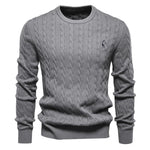 Men's Cotton Knit Sweater | Classic Twist Design with Playful Giraffe Embroidery | Soft Touch Comfort