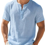 Men's Cotton Linen Henley T-Shirt | Lightweight Breathable Summer Essential
